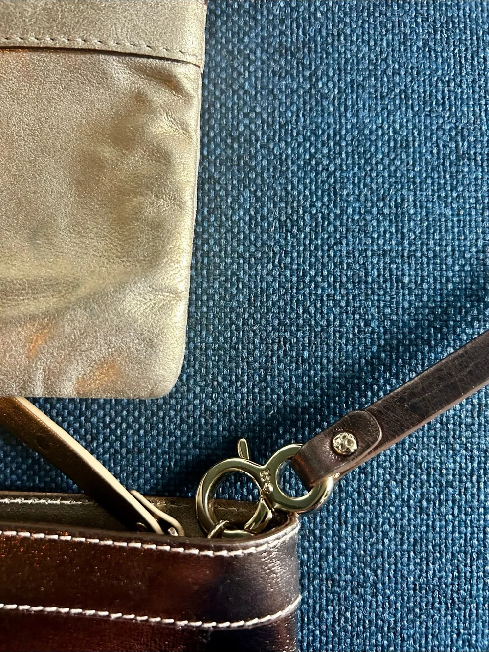 Kate Spade Gold and Bronze Leather Wristlet Duo